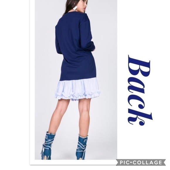 SALE!! Navy Dress w/White & Navy Ruffles - Picture 3 of 5